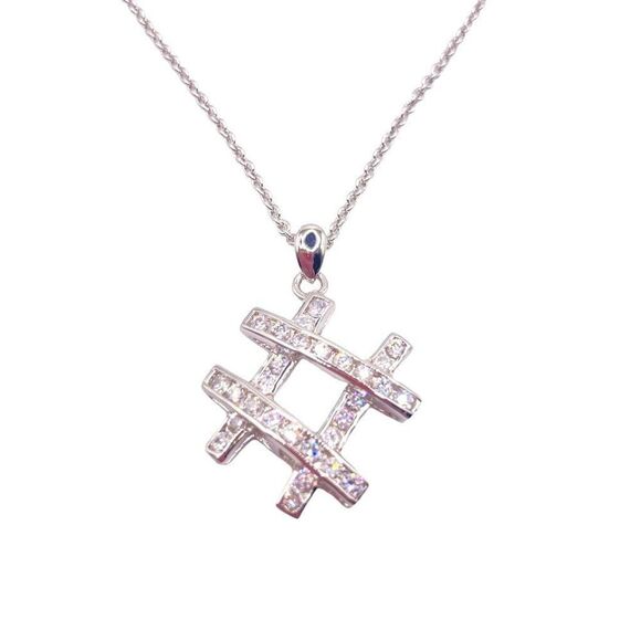 Jewelry - Silver rhinestone hashtag # pendant necklace